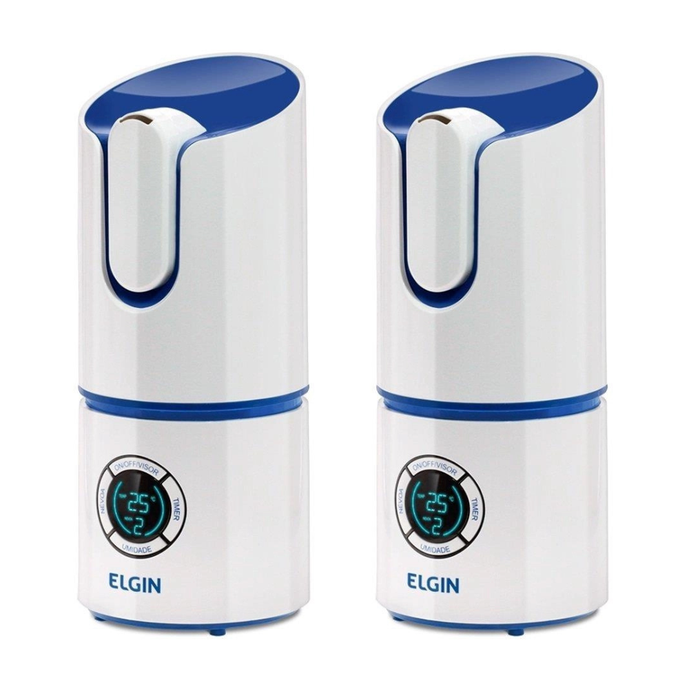 Kit 2 Umidificadores de Ar Ultrassônico Inteligente Bivolt com Medidor de Temperatura e Umidade 2,5L Elgin