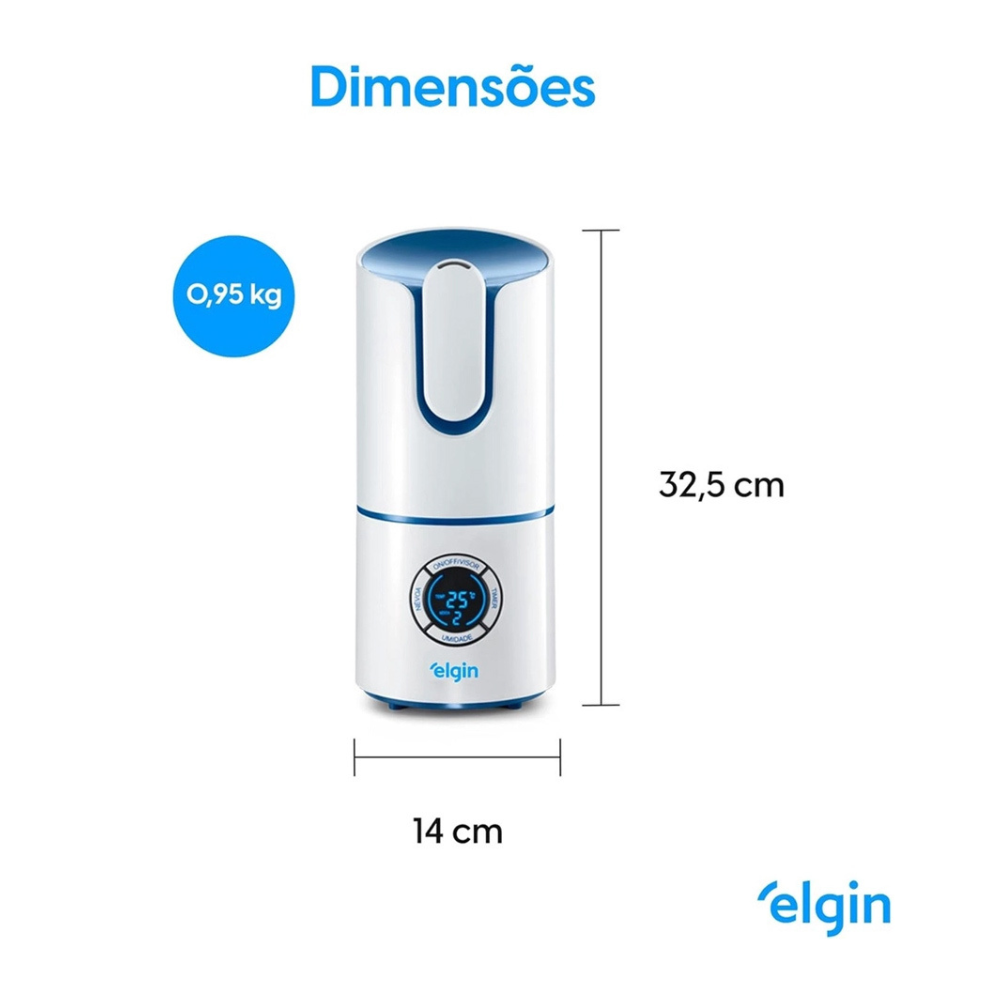 Kit 2 Umidificadores de Ar Ultrassônico Inteligente Bivolt com Medidor de Temperatura e Umidade 2,5L Elgin