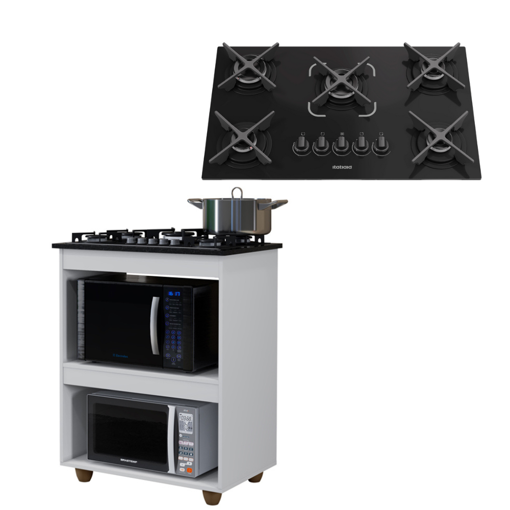 Kit Balcão Cooktop Turim com Fogão 5 Bocas Itatiaia Itacook Premium Branco
