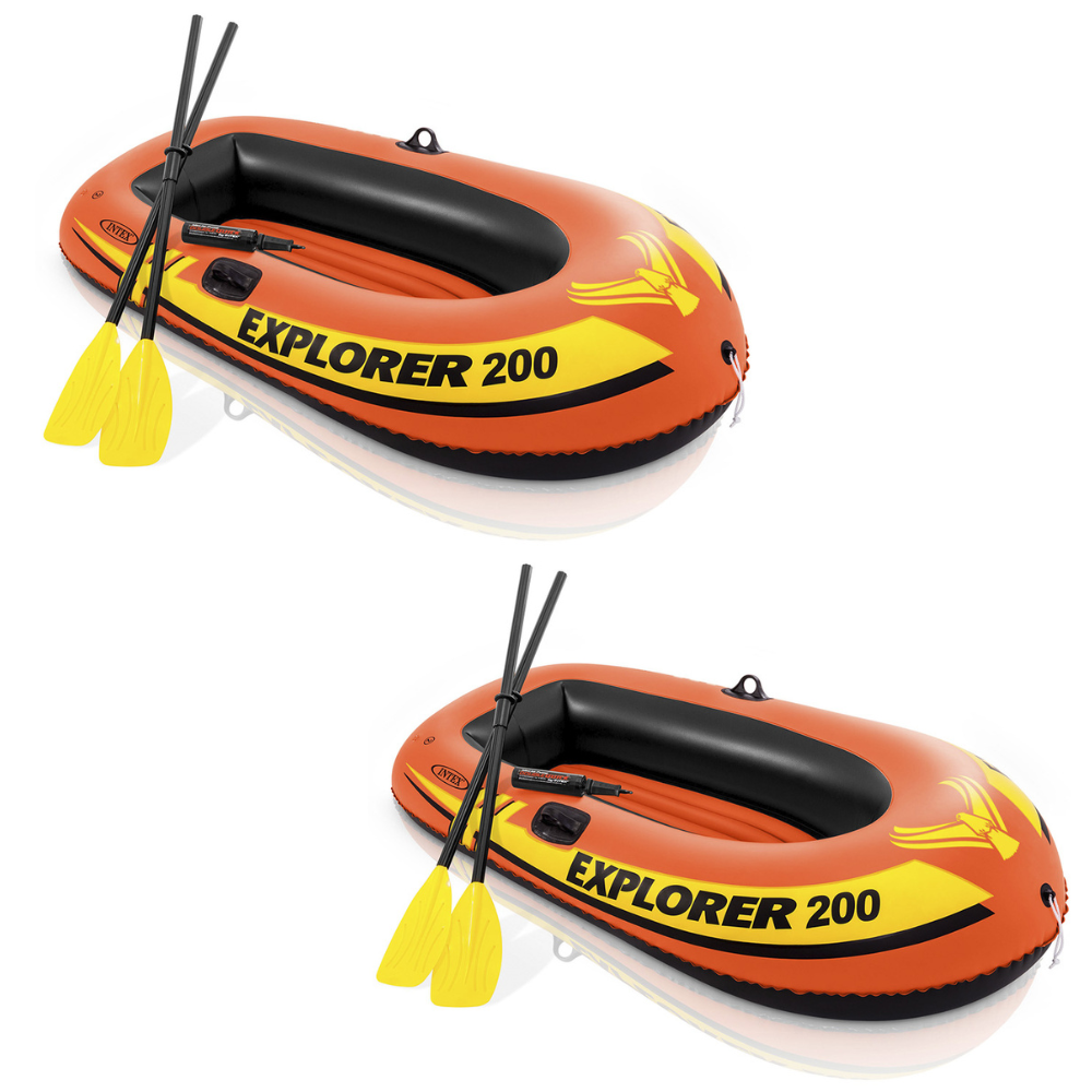 Combo 2 Botes Infláveis Explorer 200 Com Remos e Bomba Manual Intex