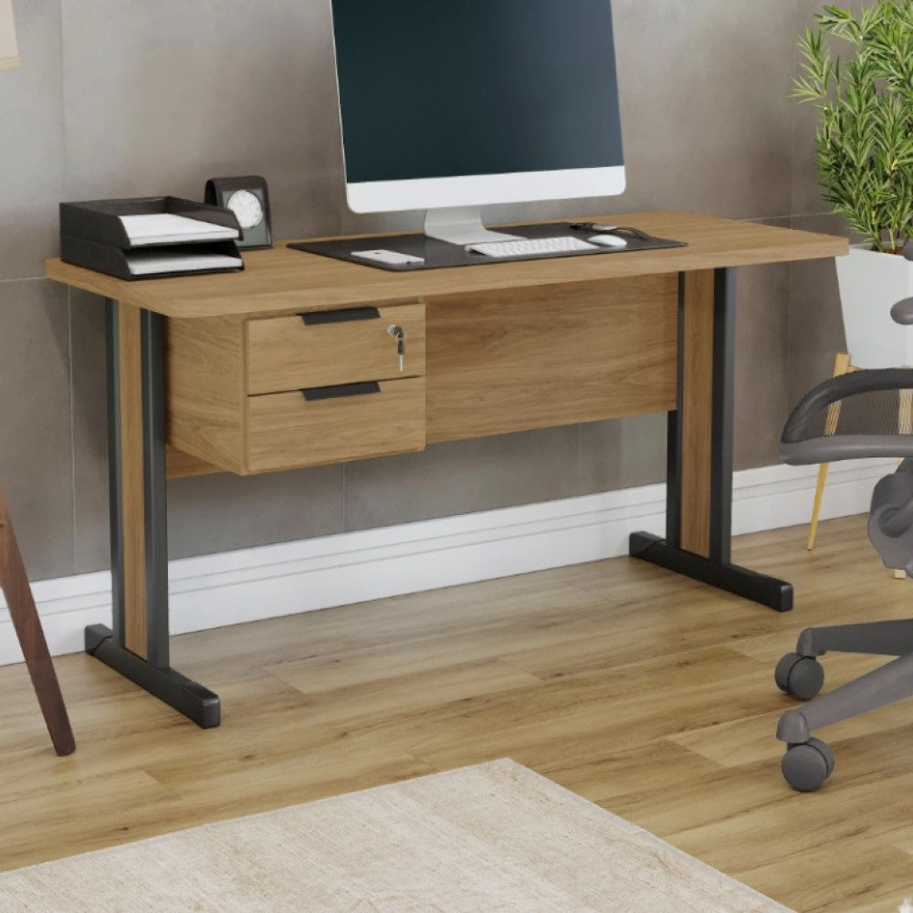 MESA COM GAVETEIRO ESCRITÓRIO HOME OFFICE 1,5M 2 GAVETAS