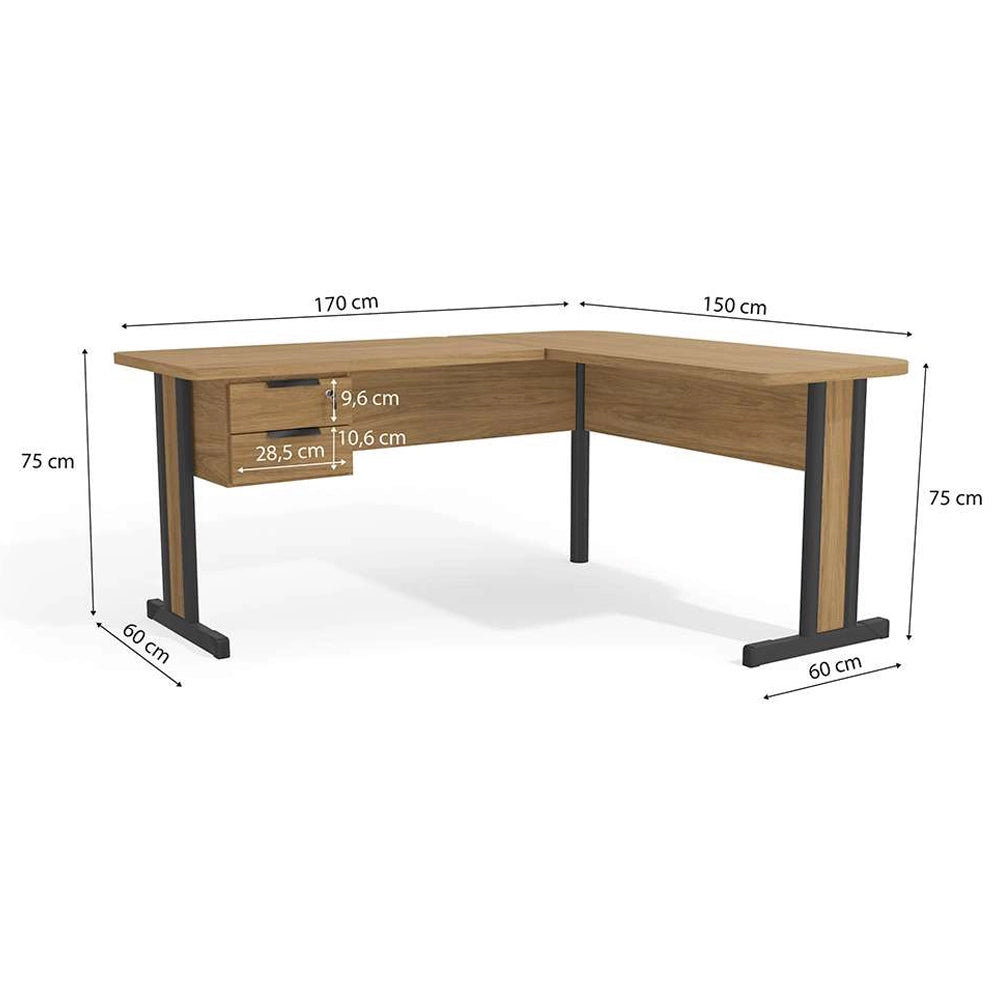 MESA DE ESCRITÓRIO EM L 2 GAVETAS VERSATIL 1,70M X 1,50M KAPPESBERG