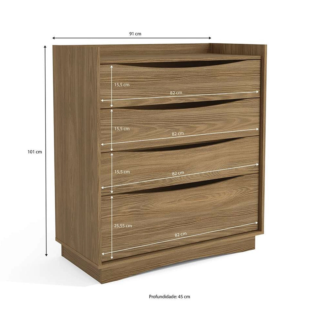 Comoda para Quarto 3 Gavetas e 1 Gavetão Nogueira Kappesberg