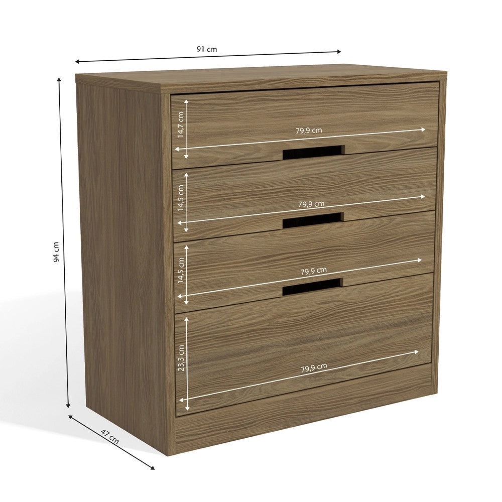 Comoda para Quarto 3 Gavetas e 1 Gavetão Nogueira Kappesberg