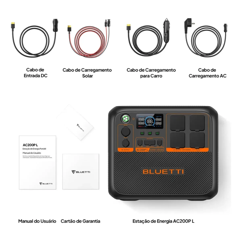 Estação de Energia Gerador Solar Bluetti AC200PL 2400W 2304Wh
