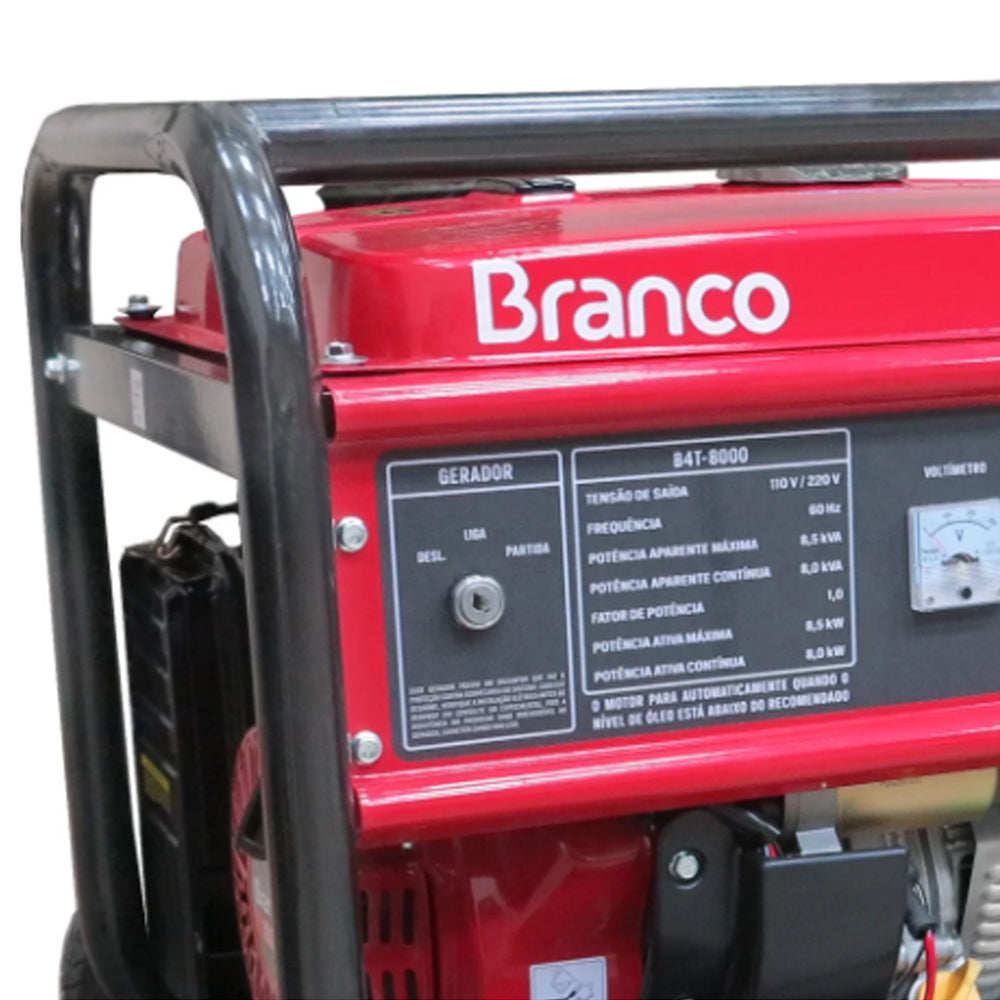 GERADOR DE ENERGIA À GASOLINA 6,5 KVA 15HP 110/220V COM PARTIDA MANUAL BRANCO MOTORES