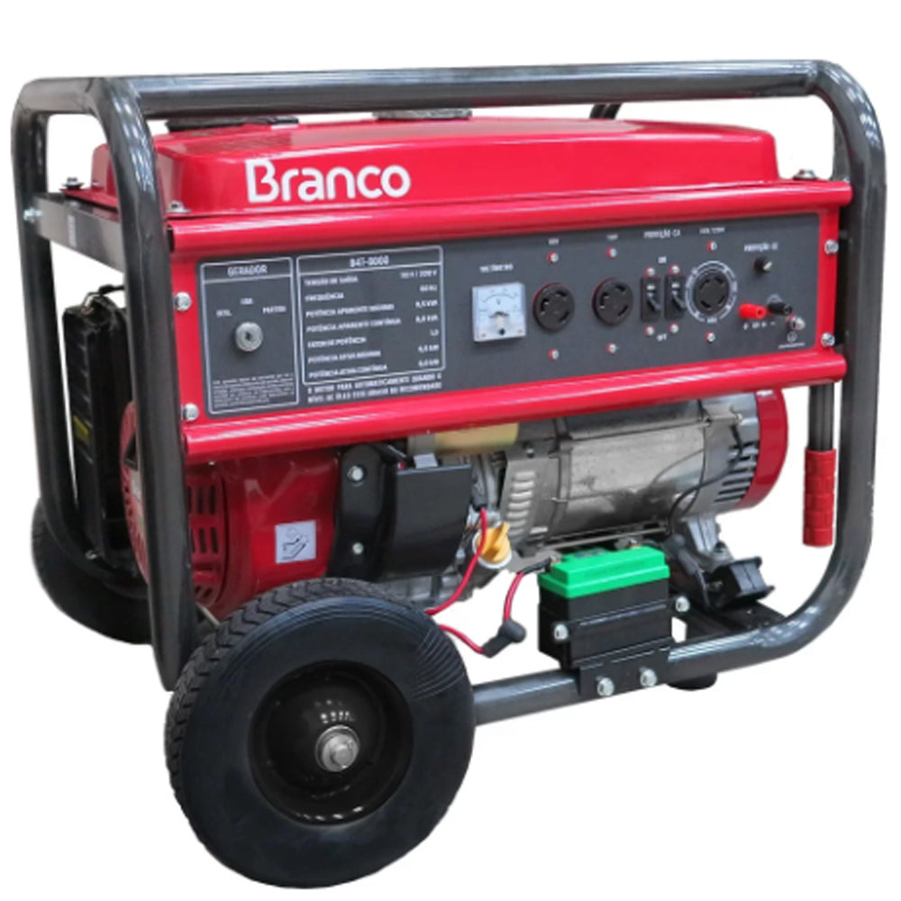 GERADOR DE ENERGIA À GASOLINA 6,5 KVA 15HP 110/220V COM PARTIDA MANUAL BRANCO MOTORES