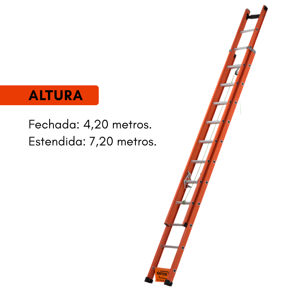 Escada de Alumínio e Fibra de Vidro 23 Degraus Extensível 4,20m X 7,20m com D Vazado EAFD-23 Sintese