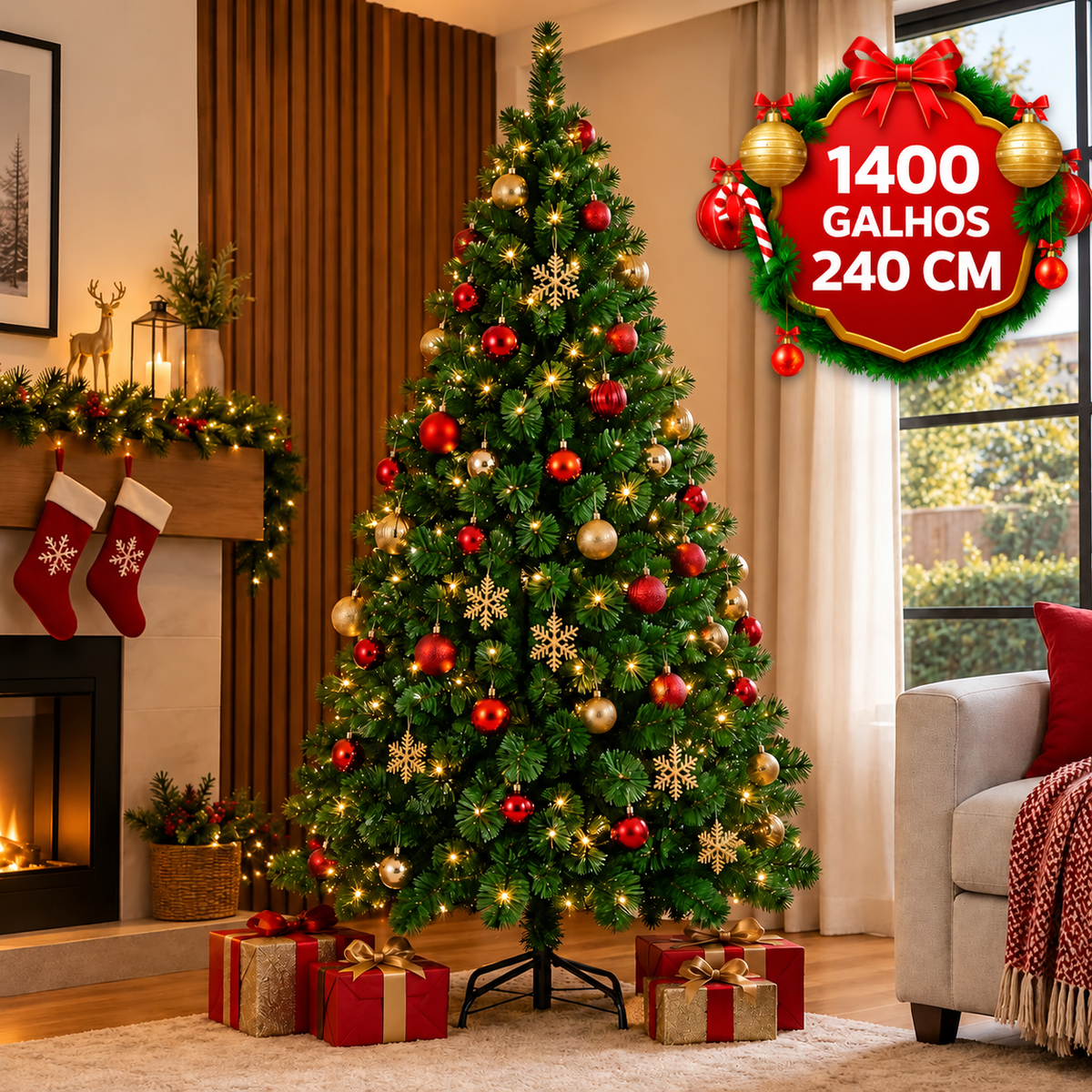 Árvore de Natal Dinamarca Verde 2,40m 1400 Galhos - Magizi