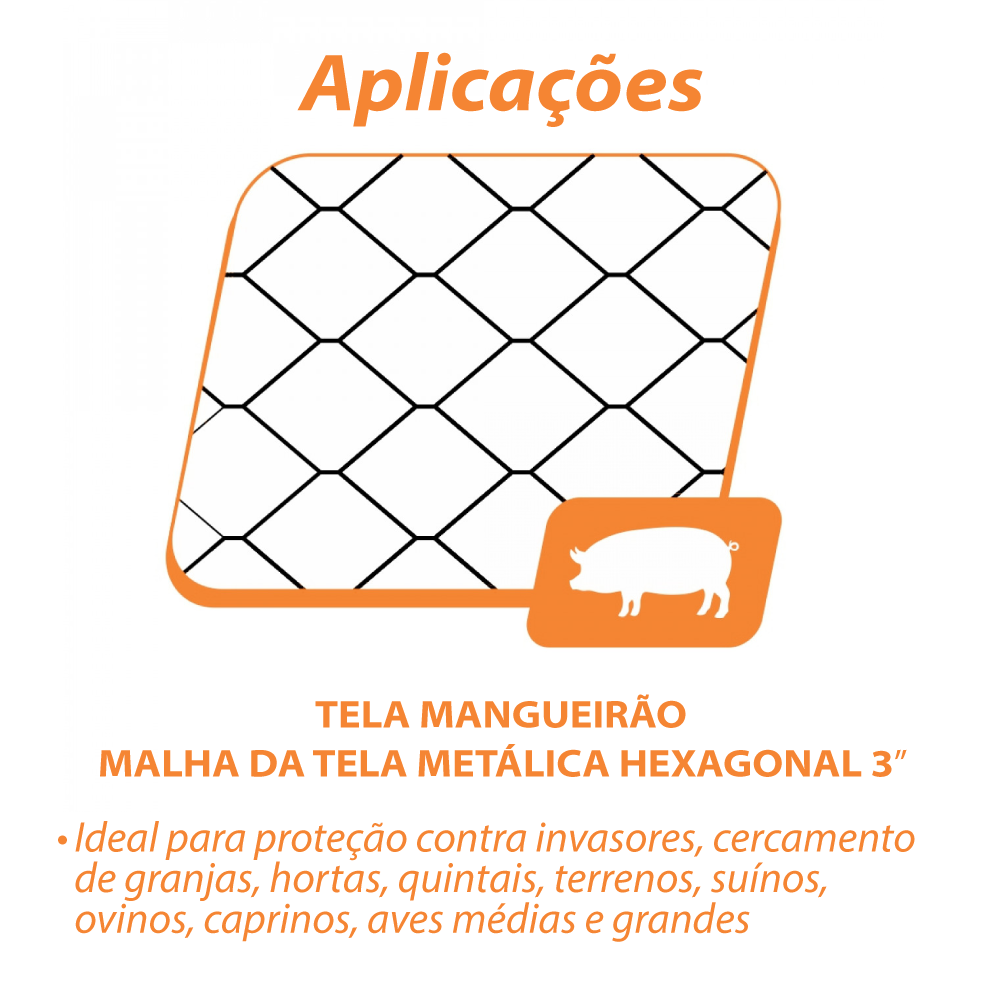 Tela Hexagonal Mangueirão Galv. 3" Fio 16 1,00x50m Rino Agro