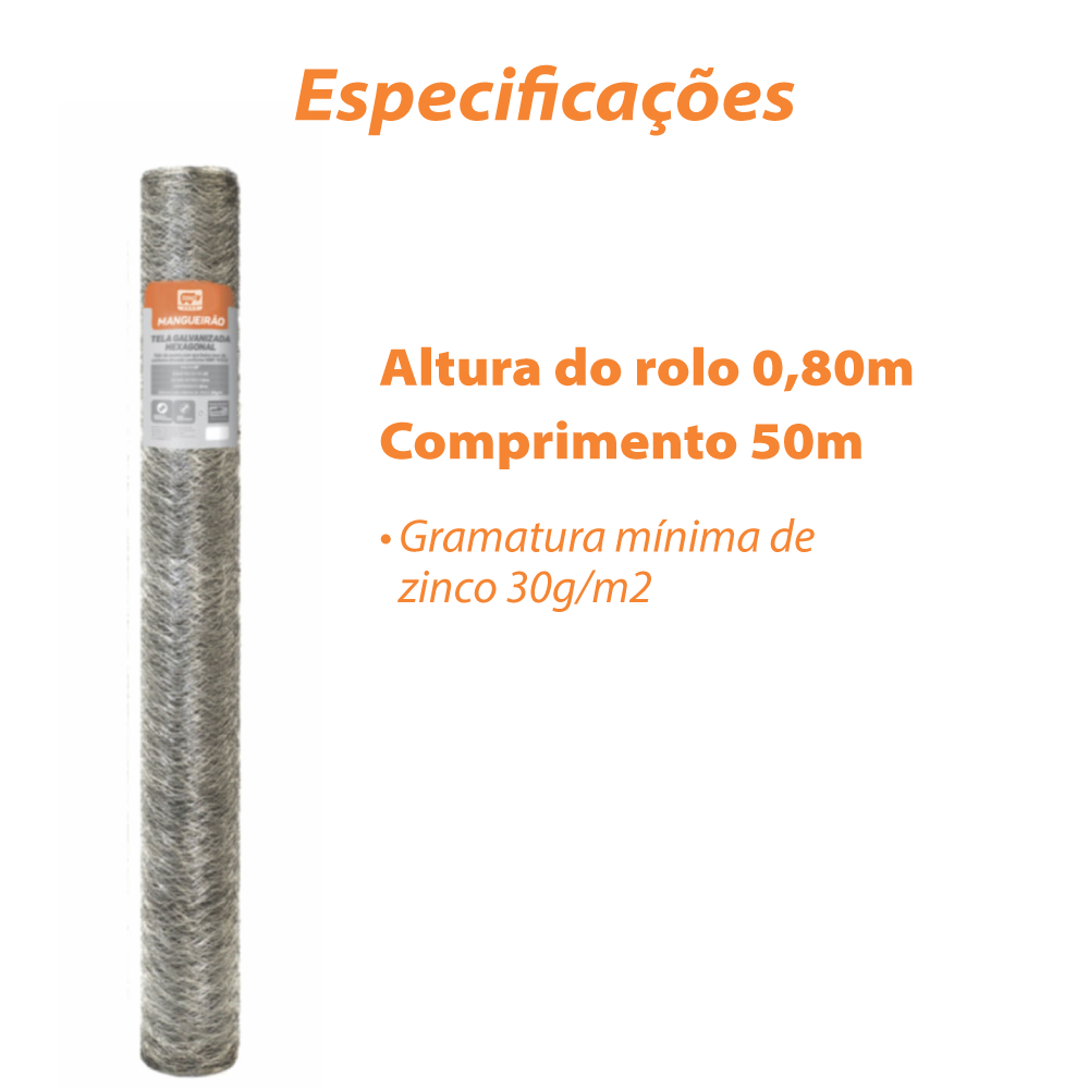 Tela Hexagonal Mangueirão Galv. 3" Fio 16 1,00x50m Rino Agro