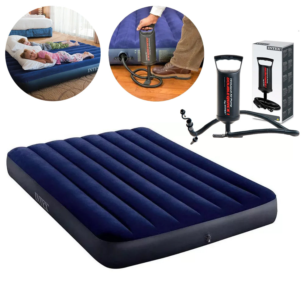 Colchão Casal Inflavel Intex Dura Beam Resistente até 273Kg Com Bomba de Ar 3 Bicos Intex