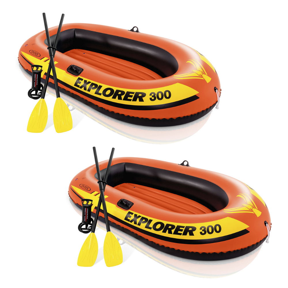 Combo 2 Botes Infláveis Explorer 300 Com Remos E Bomba Manual Intex 3 pessoas