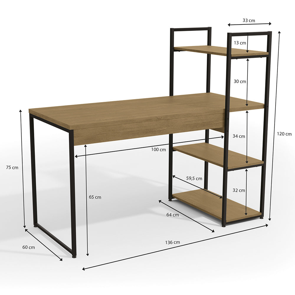 Mesa Escrivaninha Home Office 4 Prateleiras Estilo Industrial