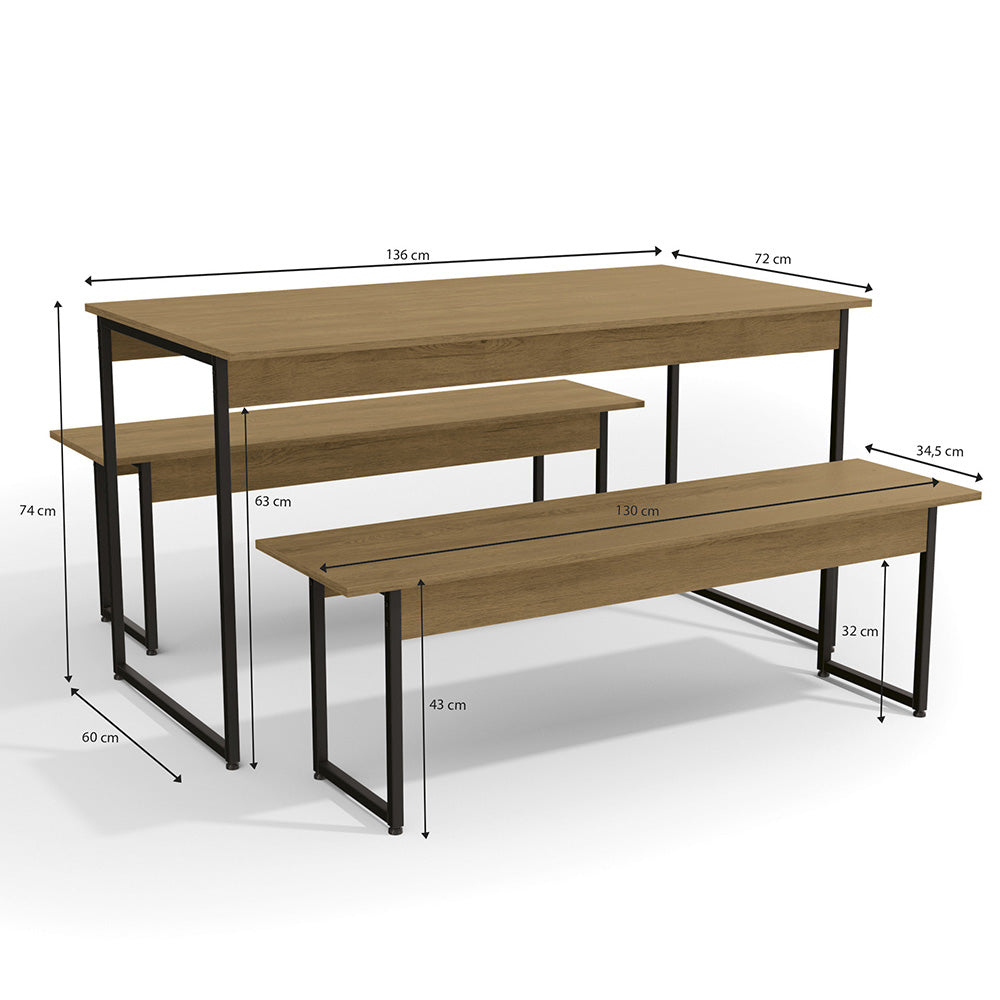 Conjunto Mesa Estilo Industrial com 02 Bancos Freijo Kapesberg