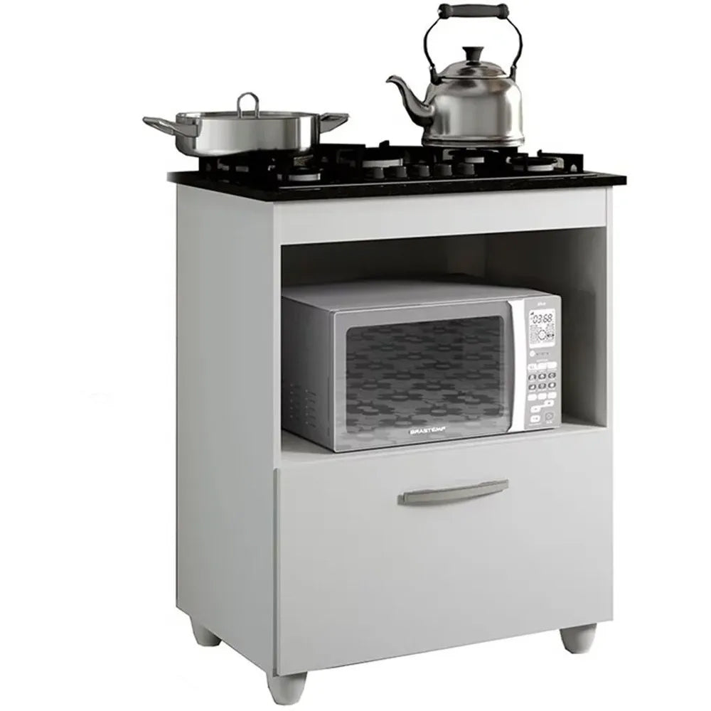 Balcão para Cooktop 04 Bocas 1 Porta Basculante Salvia Nature Off White Kaiki