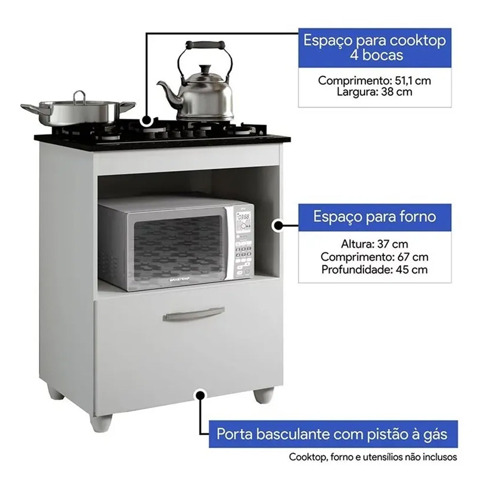 BALCÃO COOKTOP SALVIA 4 BOCAS KAIKI MÓVEIS