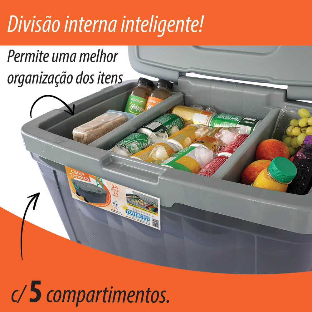Caixa Térmica 54 Litros C/ Rodinha e Divisorias Camping, Pesca, Cooler