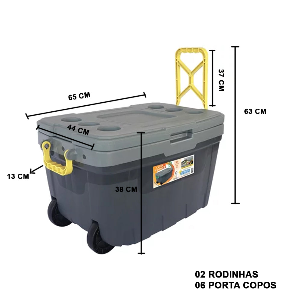 Caixa Térmica 54 Litros C/ Rodinha e Divisorias Camping, Pesca, Cooler