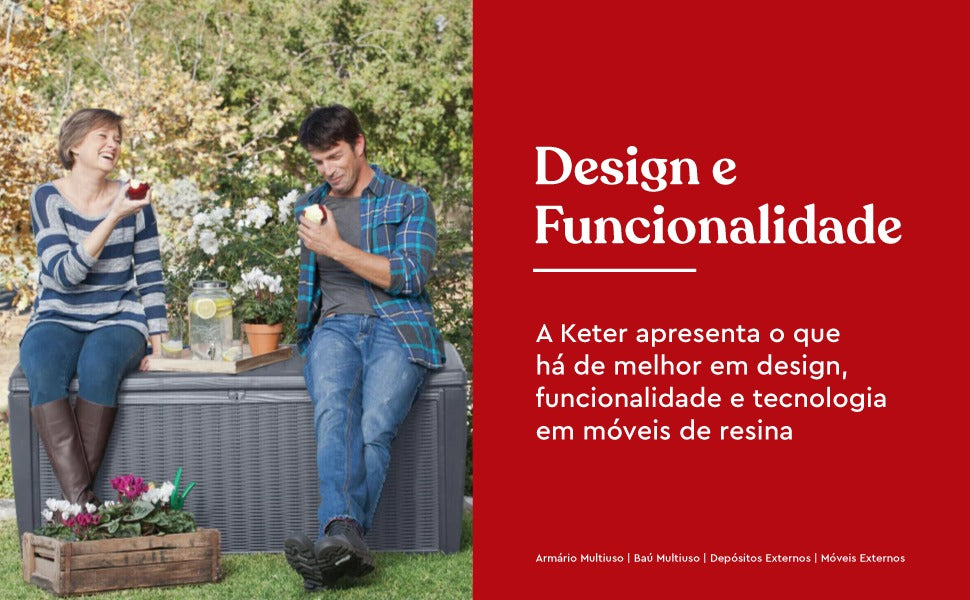 Baú Plástico 511 Litros Marrom Keter Sumatra Banco para 350kg - Resistente a Sol e Chuva
