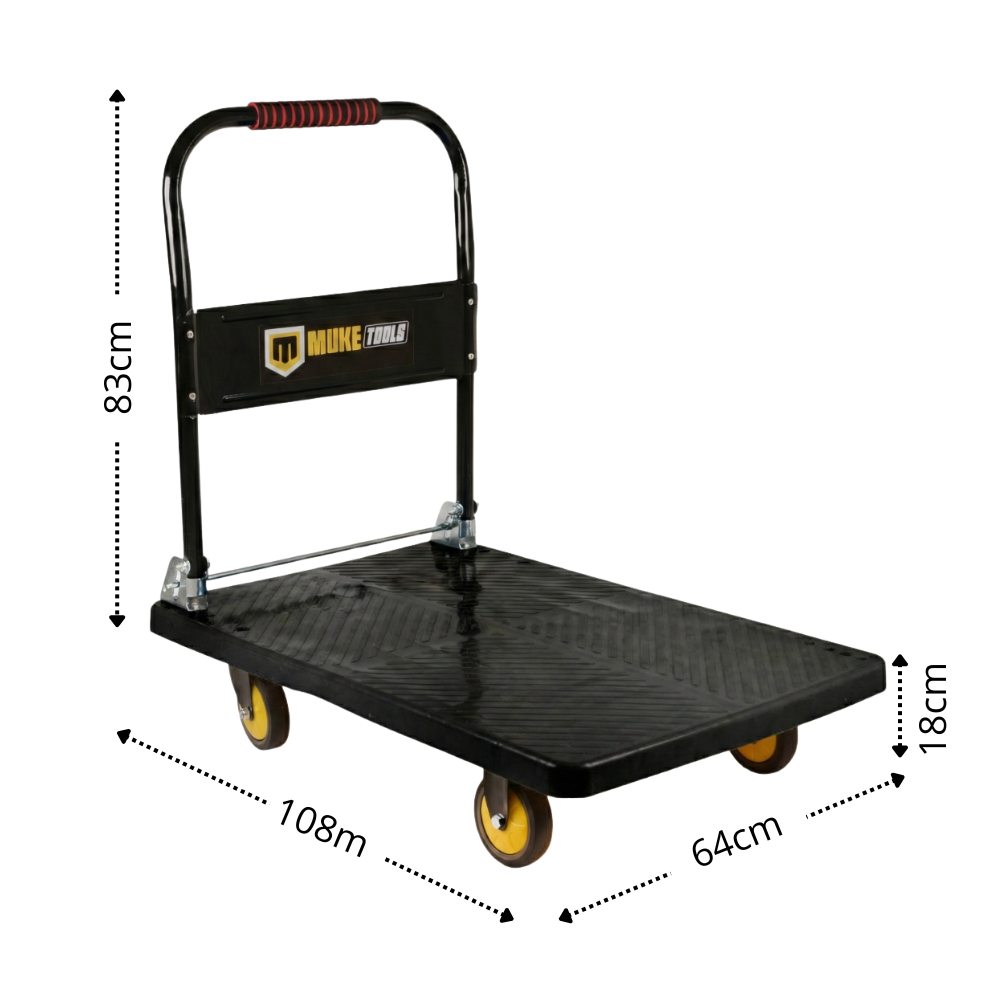 Carrinho Plataforma Dobrável 400kg 4 Rodas PU Aço Carbono Muke Tools