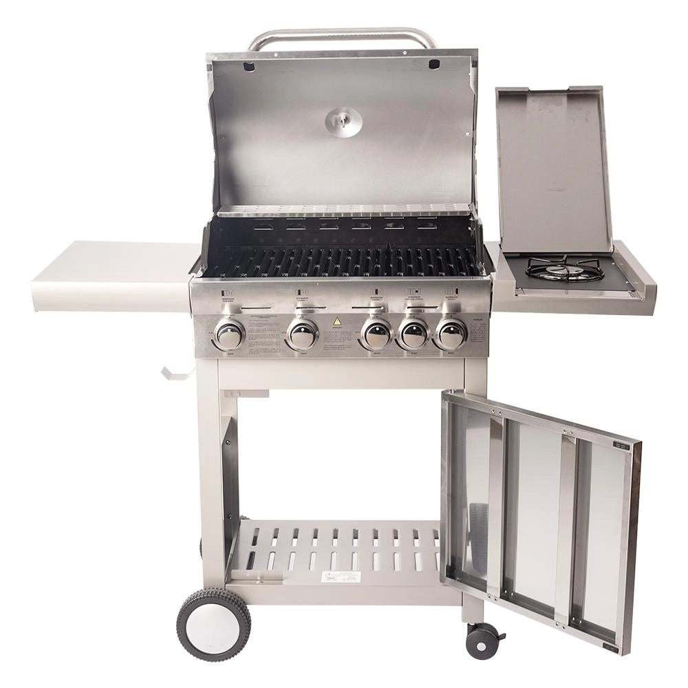 Churrasqueira a Gas de Carrinho Gourmet 4 Queimadores com 1 Queimador Lateral Inox Mimo Style