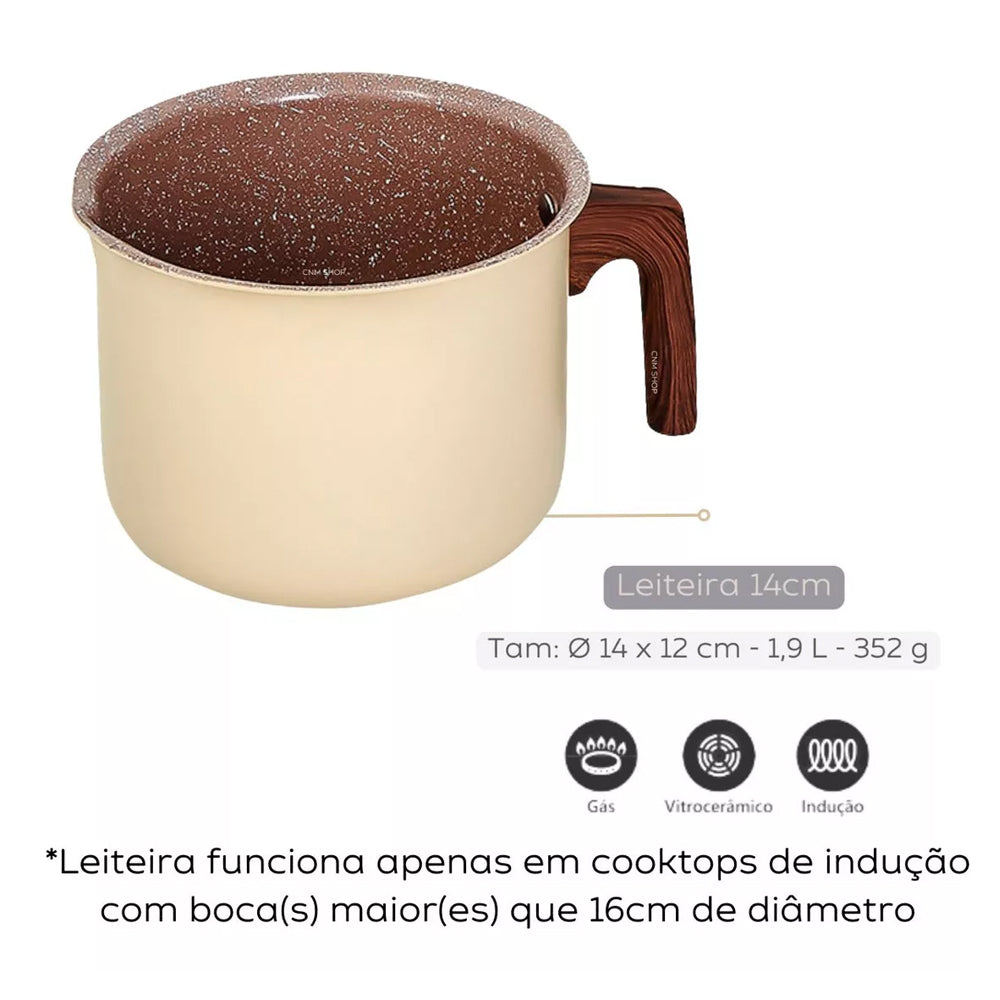 Jogo de Panelas 10 Pçs Indução Creme Revestimento Cerâmico