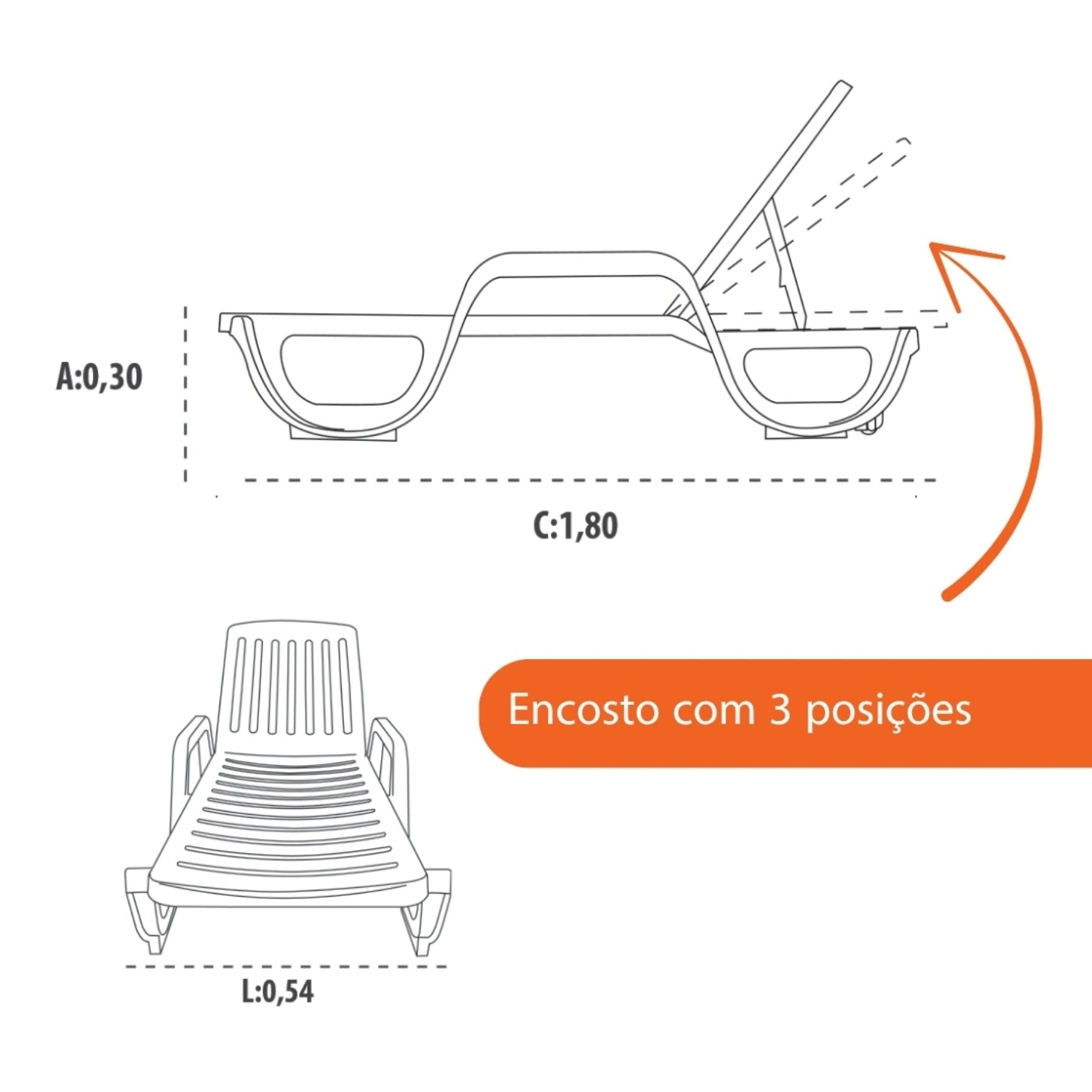 Espreguiçadeira de Plástico com Roda Branca