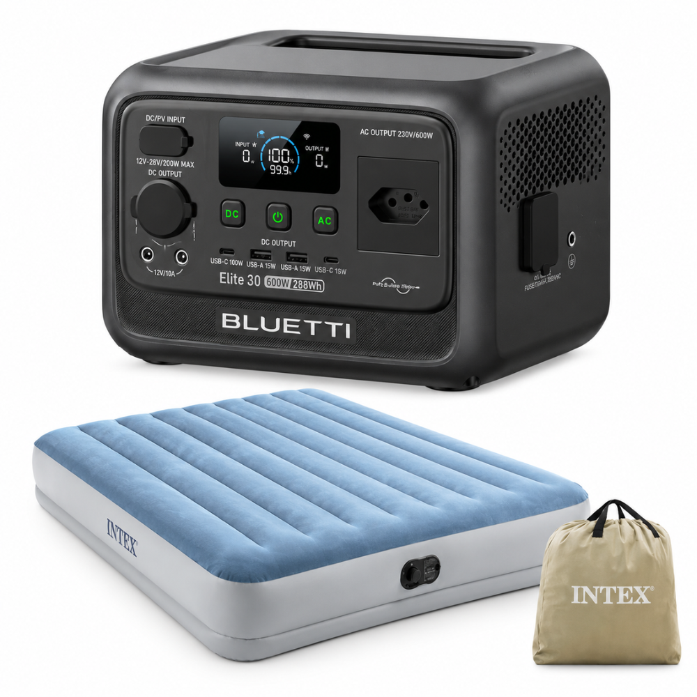 KIT ESTAÇÃO DE ENERGIA BLUETTI ELITE 30 V2 220V E COLCHÃO QUEEN INTEX