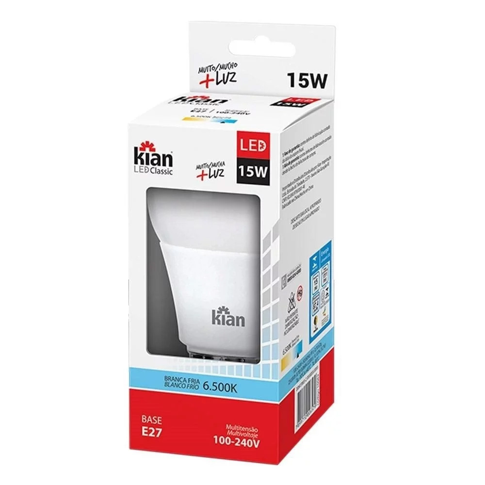 LÂMPADA DE LED GLOBE  A-65 15,0W E-27 6.5K BIVOLT KIAN