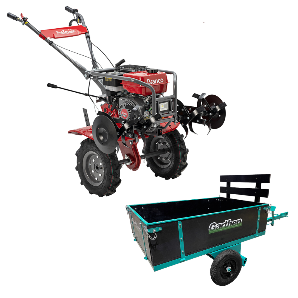 Motocultivador Tratorito Gasolina Branco BTTG 7.5HP Com Carretinha