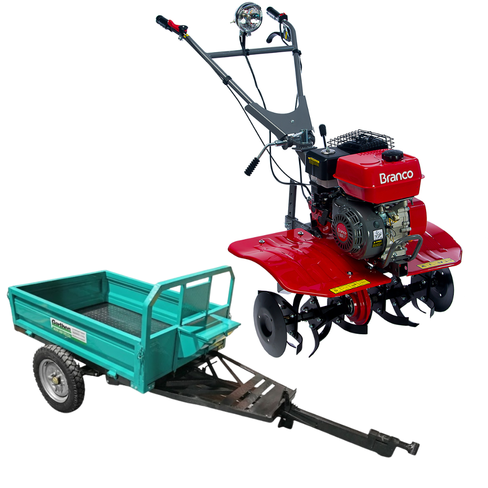 Kit Motocultivador Branco BTTG 6.5 800 6,5CV com Carretinha Garthen GCM-500F 500kg