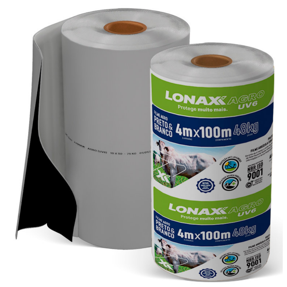 Lona Dupla Face para Silagem 4x100m Extra Forte Preta e Branca Lonax Agro 120 Micras Ant UV 48kg