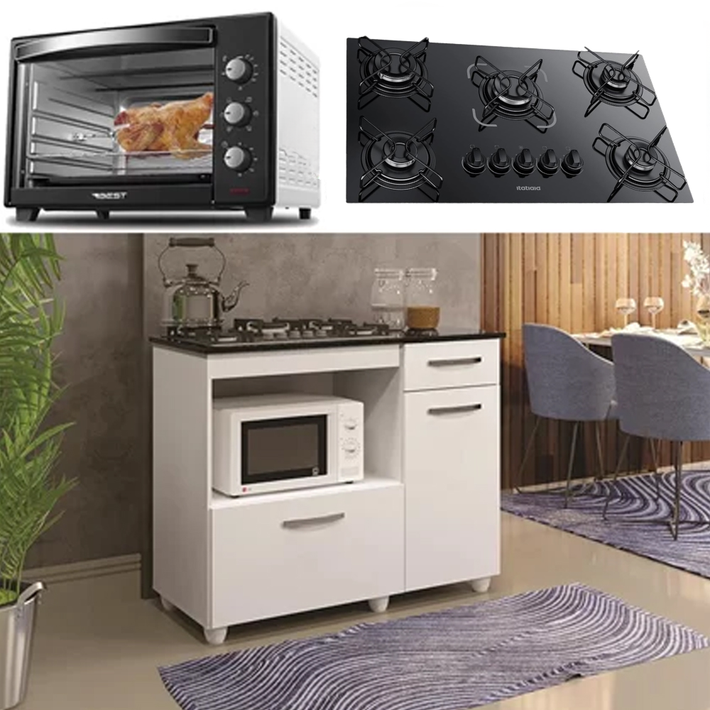 Kit Balcão com Forno 48 Litros 127v e Fogão Cooktop 5 Bocas