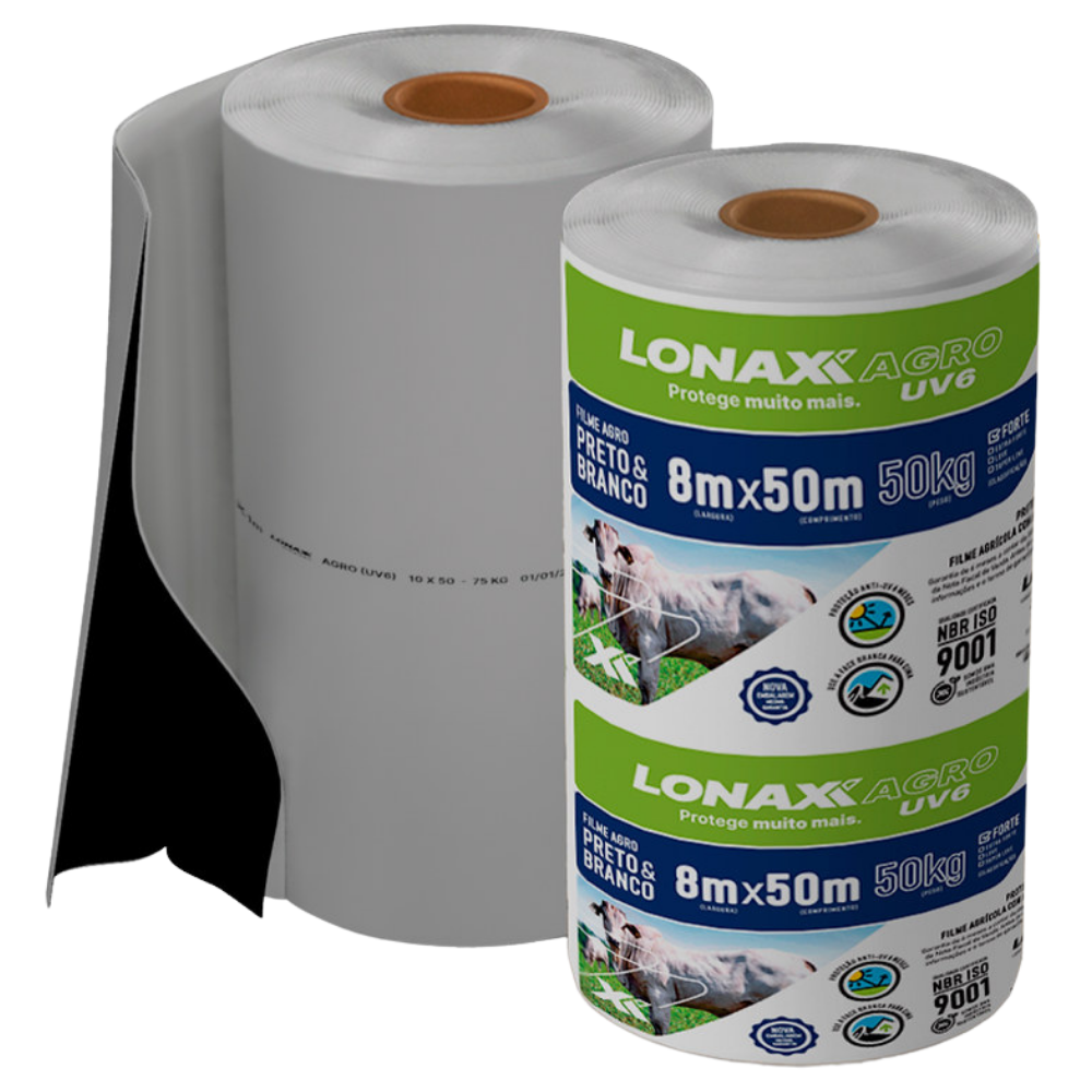 Lona Dupla Face para Silagem 8x50m Extra Forte Preta e Branca Lonax Agro 150 Micras Ant UV 48kg