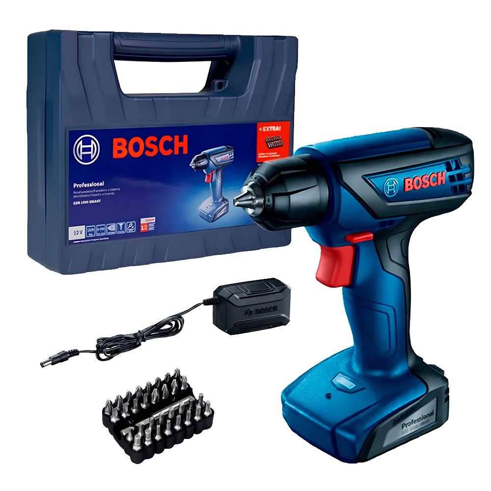 PARAFUSADEIRA E FURADEIRA BOSCH GSR 1000 SMART 12V COM 32 BITS E MALETA