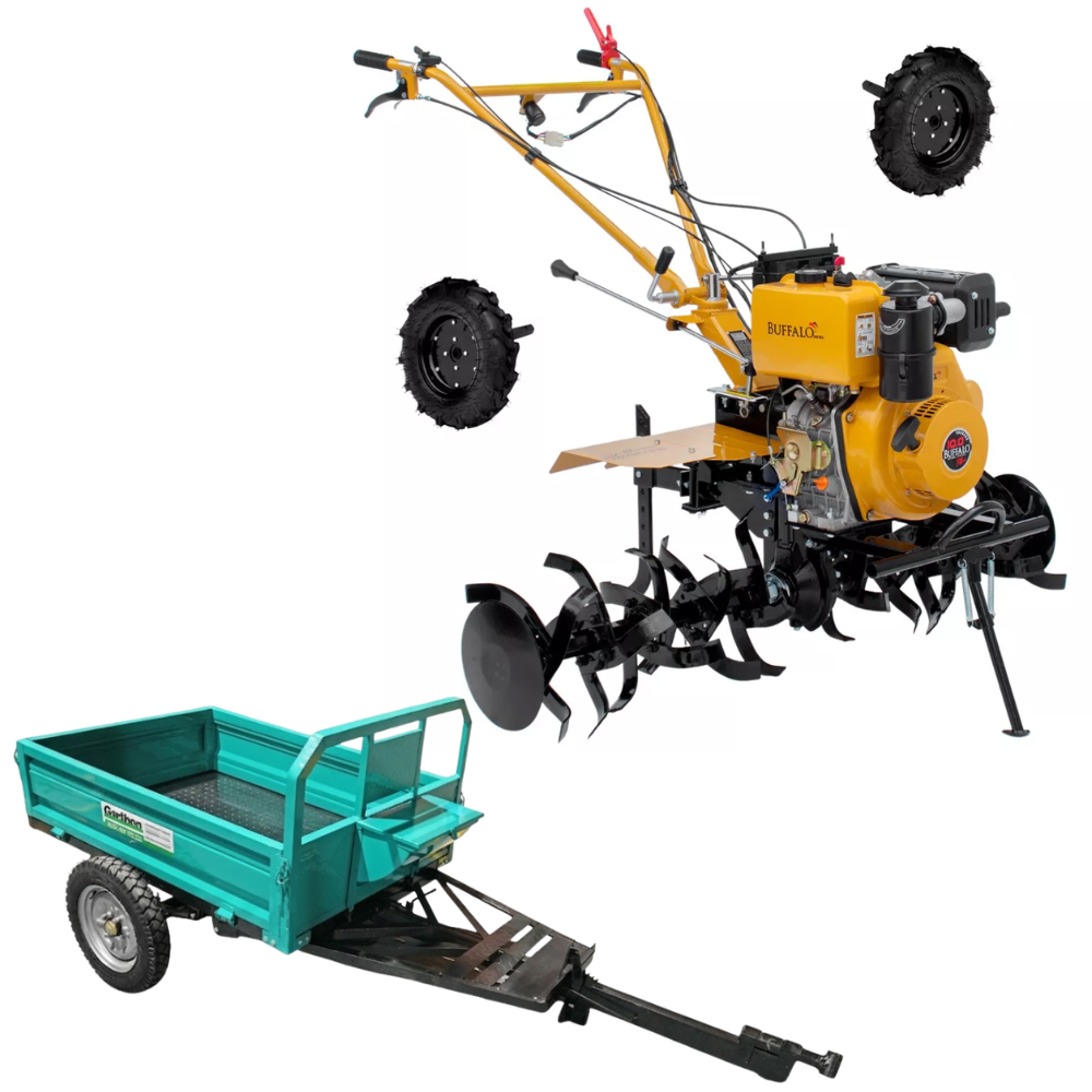 Kit Motocultivador Diesel Buffalo BFDE 1120 Plus 10CV com Carretinha Garthen GCM-500F 500kg