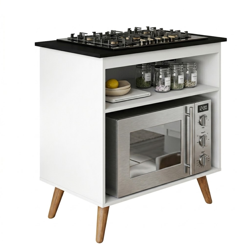 BALCÃO DE COZINHA PARA COOKTOP 4 E 5 BOCAS PARMA BRANCO KAIKI