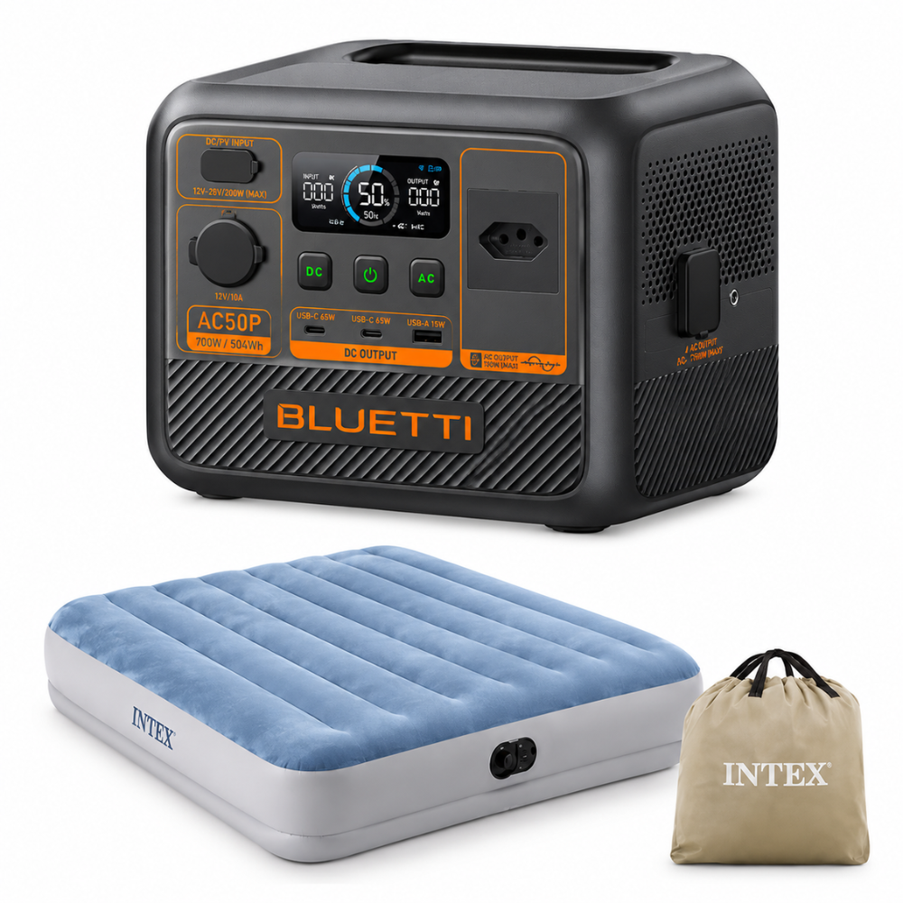 Kit Estação de Energia Bluetti AC50P e Colchão Inflável Queen Intex
