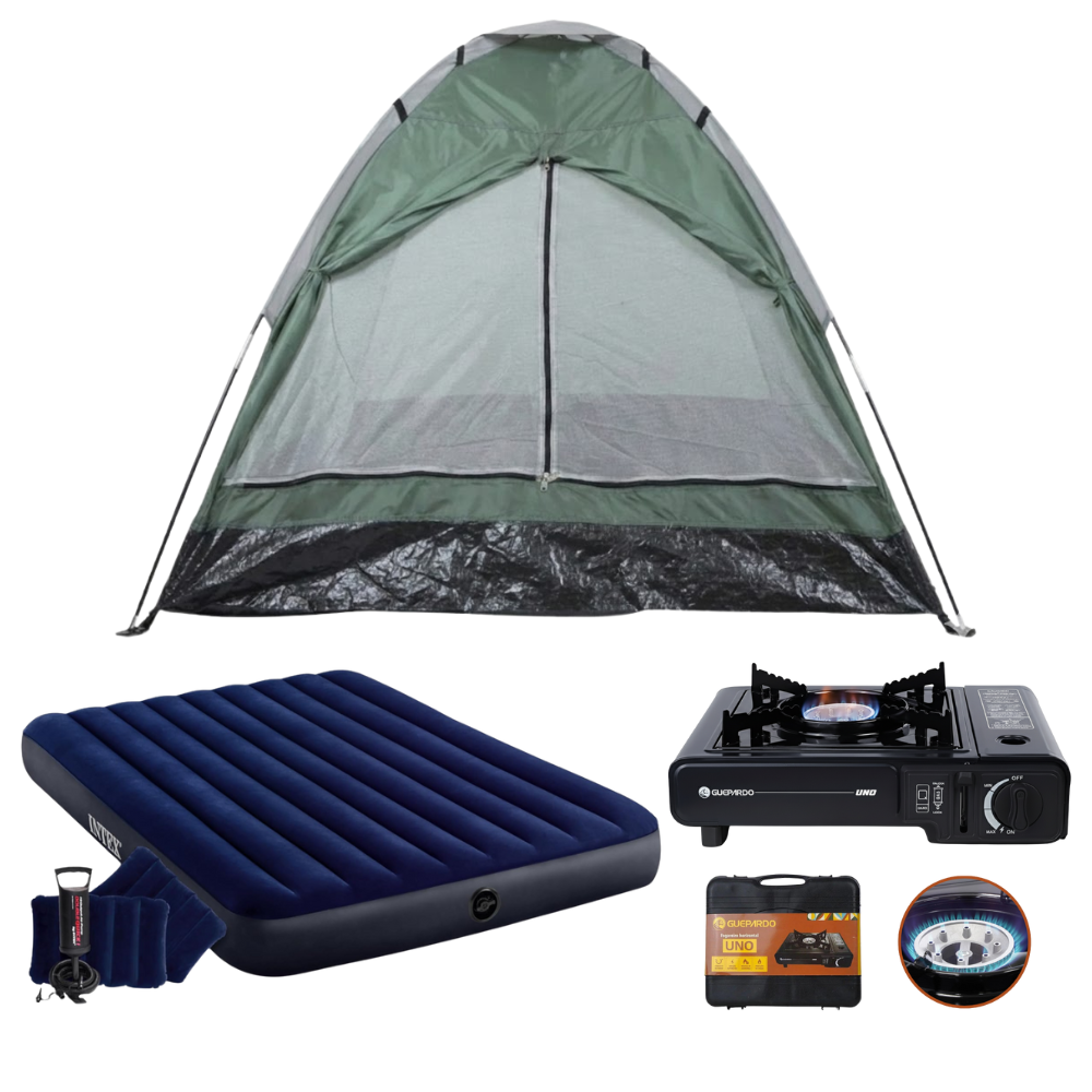Kit Camping Maxi Com Barraca 3 Pessoas Koala Com Colchão Casal e Fogareiro Nautika