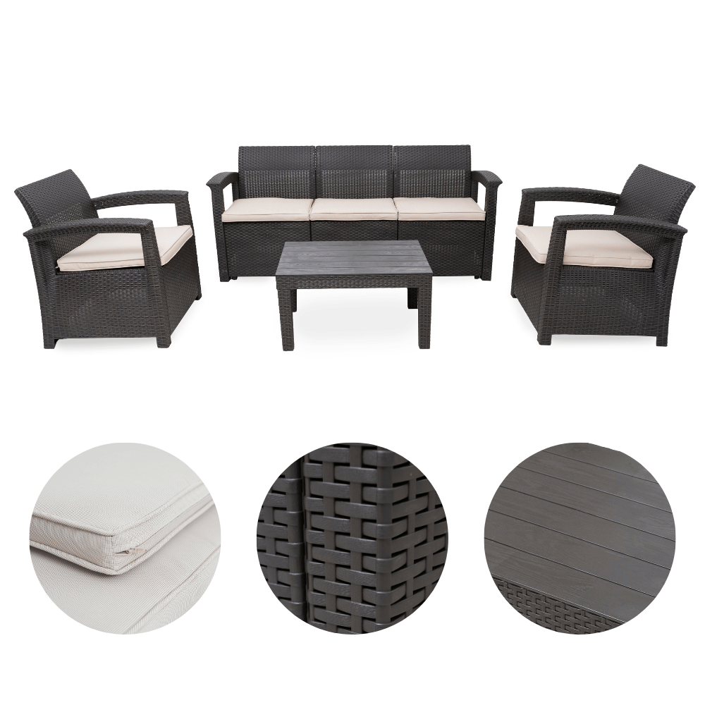 CONJUNTO DE SOFÁ 5 LUGARES PARA JARDIM ÁREA EXTERNA RATTAN D7HOME