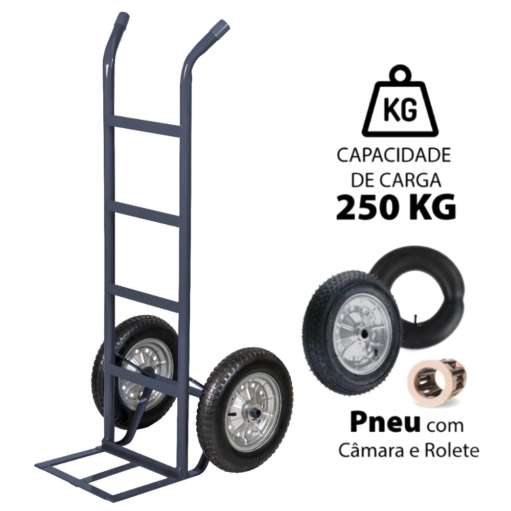 Carrinho Carro de Carga Reforçado 250kg 2 Rodas de Rolamento Muke Tools