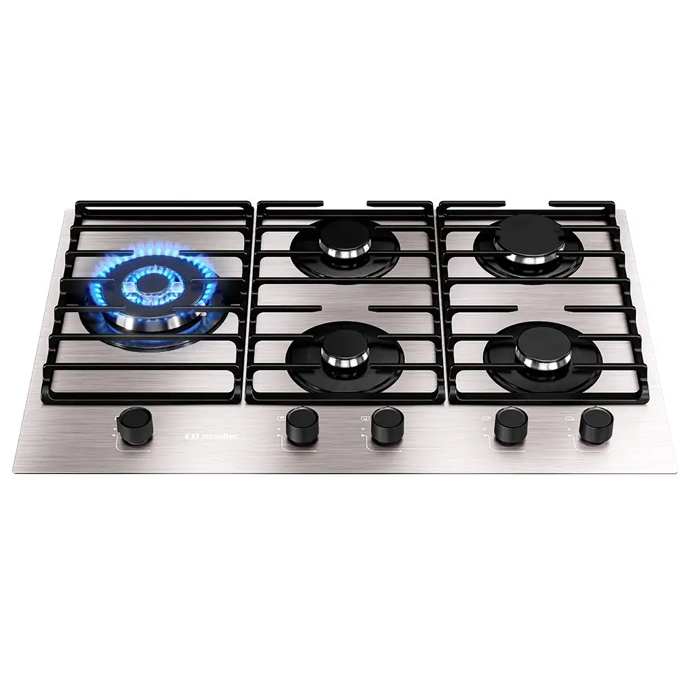 COOKTOP 5 BOCAS A GÁS MUELLER TRIPLA CHAMA MESA DE ALUMÍNIO MCG5BL BIVOLT