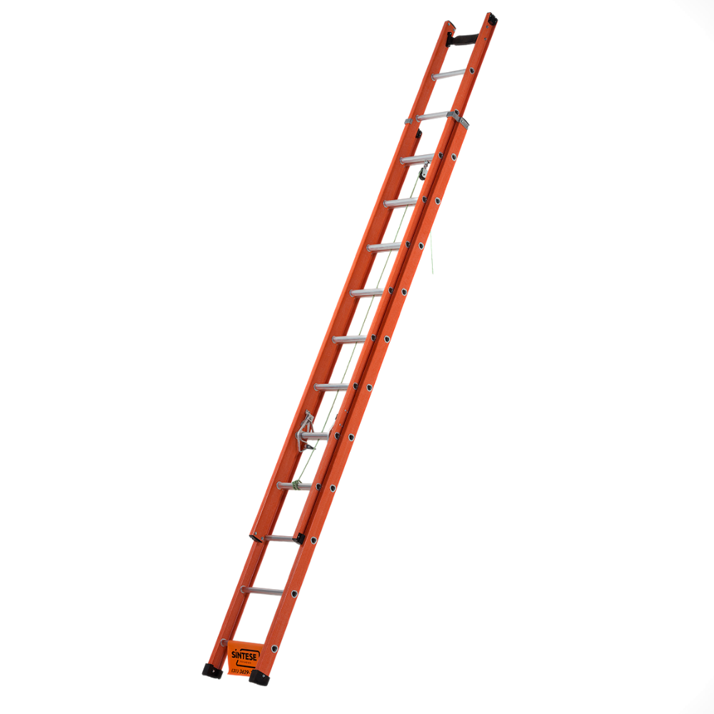 Escada de Alumínio e Fibra de Vidro 23 Degraus Extensível 4,20m X 7,20m com D Vazado EAFD-23 Sintese