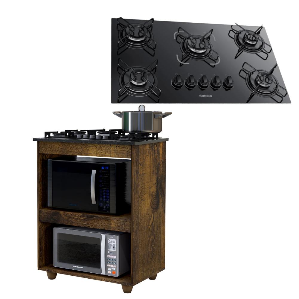 Kit Balcão Cooktop Turim com Fogão 5 Bocas Itatiaia Itacook