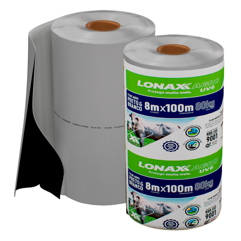 Lona Dupla Face para Silagem 8x100m Preta e Branca Lonax Agro 120 Micras Ant UV 80kg