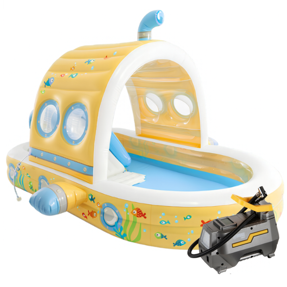 Piscina Infantil Playground Submarino 350L c/ Mini Compressor Portátil Bivolt Muke Tools