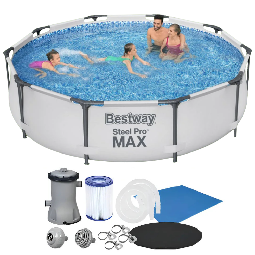 Kit Piscina Estrutural Bestway 4.678 Litros Steel Pro MAX Completo: Filtro 127V + Capa + Forro