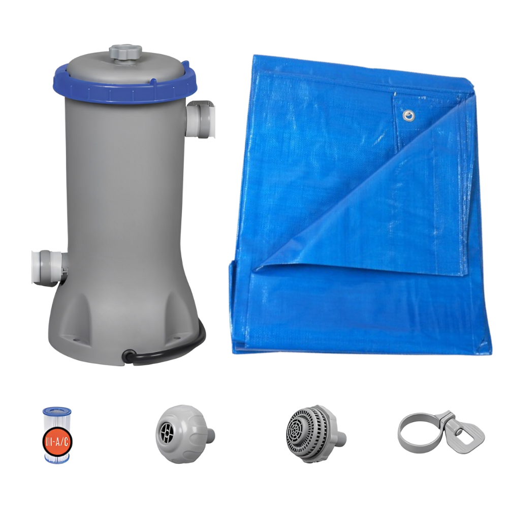 Kit Bomba Filtrante Bestway 2.006 L/h 127V + Forro Lona 4x4m