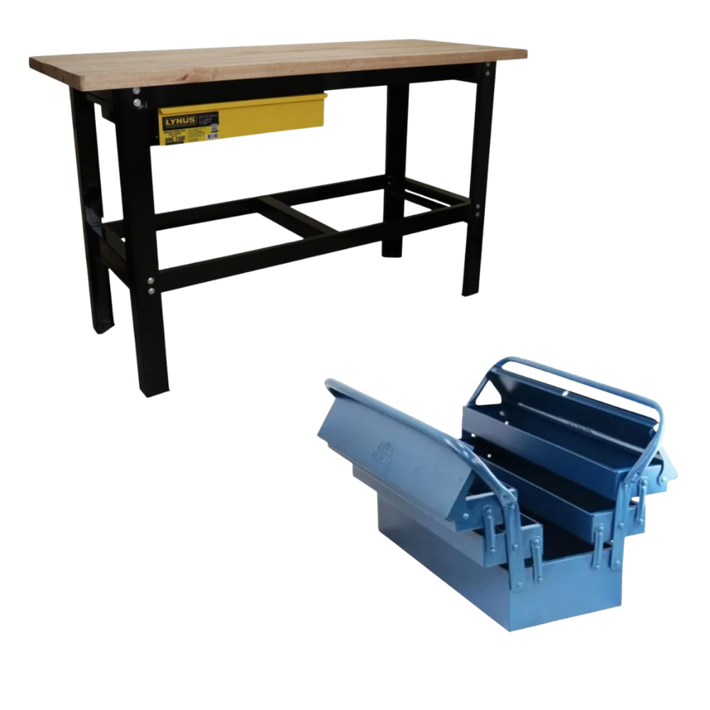 Bancada de Trabalho 1,5m 500kg Com Caixa de Ferramentas Sanfonada Lynus